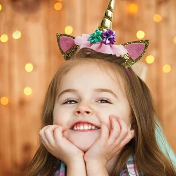 

1Set DIY Kids Flower+Etiquette Belt For Party Festival Decor Unicorn Headband with Ear and Felt Rose