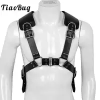 TiaoBug Mens PU Leather X Back Metal O-Rings Sexy Strong Muscle Male Club Costumes Body Chest Men Harness BDSM Bondage Belt Top