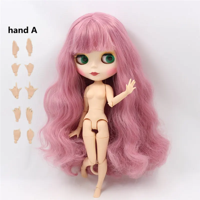 Blyth bjd кукла Обнаженная розовые волосы с челкой матовое лицо подходит для DIY Bjd 1/6 blyth joint body Doll toys - Цвет: doll with hands A