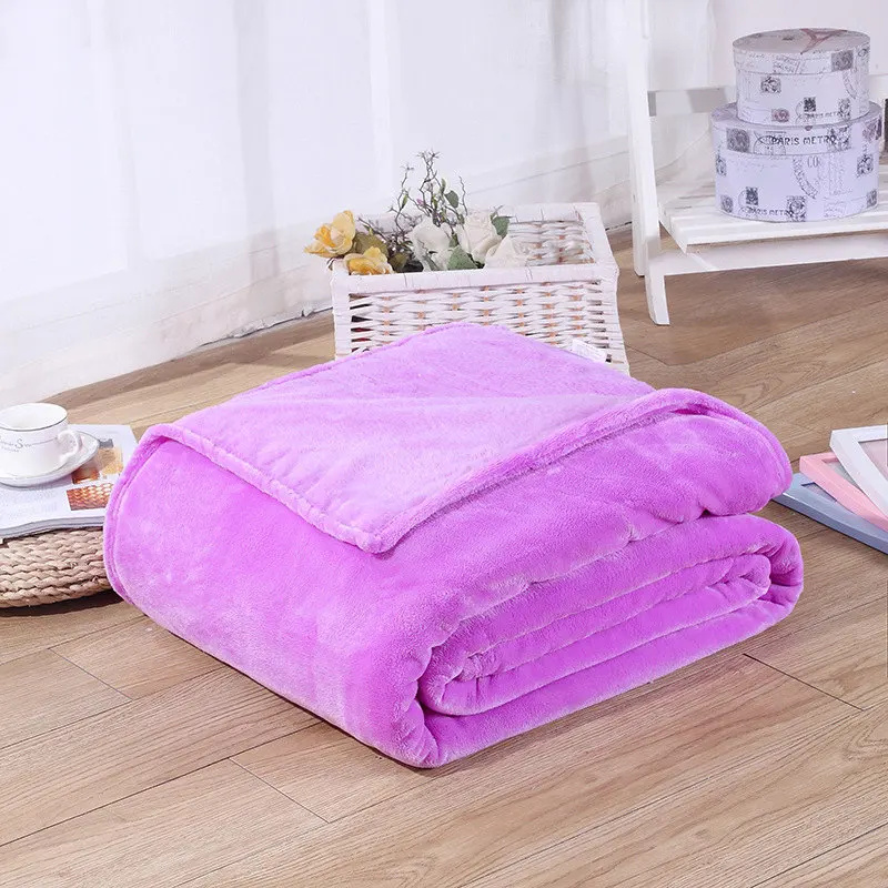 Горячая домашняя ткань фланелевое одеяло розовый плед очень теплый мягкий покрывало одеяла на диван/кровать/Самолет путешествия лоскутное одноцветное покрывало - Цвет: Лиловый