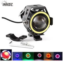 WHDZ 1pcs Motorcycle LED Headlight Fog Light U7 125W 3000LM Devil Angel Eye motorbike headlights U7 LED Spot Lamp