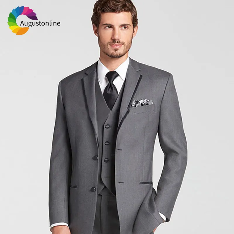 Italy Style Custom Made Grey Men Suits for Wedding 3 Pieces Pants Vest Best Man Blazers Jacket Slim Fit Groom Tuxedos Prom Wear men tuxedos tailor made 2 pieces double breasted stripes slim fit blazer british style jackets formal business causal prom