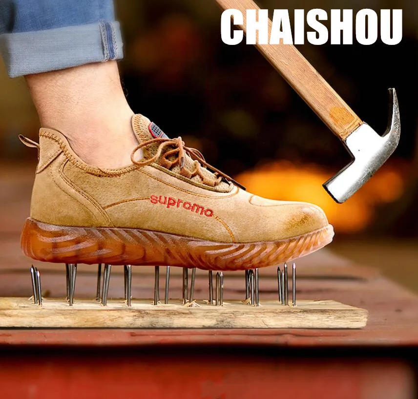 أحذية الرجال العمل أحذية السلامة جلد طبيعي في الهواء الطلق الصلب تو مكافحة تحطيم مكافحة ثقب متعددة الوظائف تنفس رياضية C409