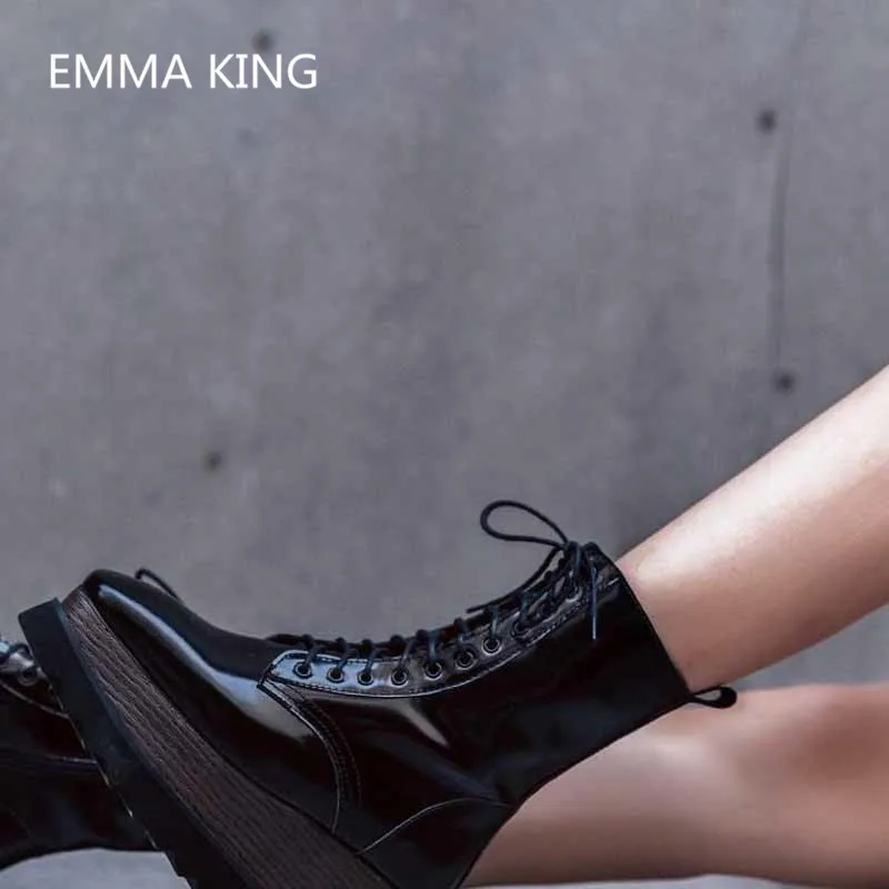 Femme Cheville Casual Creeper Luxe Femmes In Plate Shown Cuir De forme Partie As Bottes Martin Picture Haute Verni En Lacent Rihanna Chaussures Talons as Picture D'hiver IqTAw7Fw