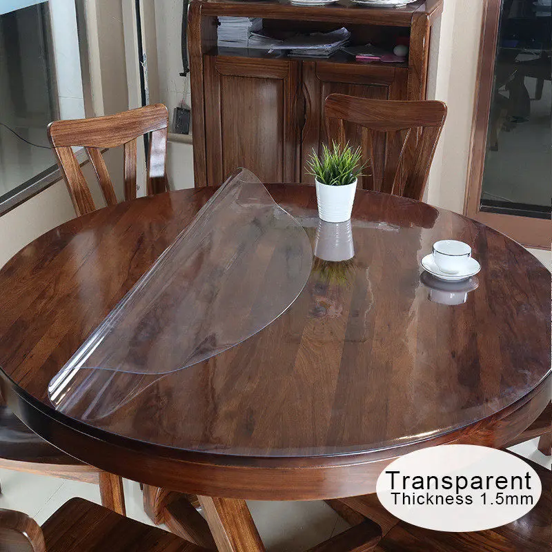 PVC Tablecloth Table Cover Round Desk Soft Glass Waterproof Oilproof Kitchen Dining Room Home Round Table cloth 60-90cm 1.5mm