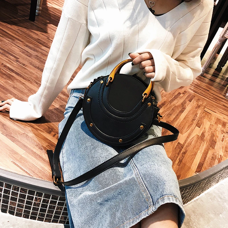 Fashion Women Metal Ring Handbag INS Popular Circular Leather Female Shoulder Bag Rivet Holiday Lady Luxury PU Crossbody SS3502 (9)