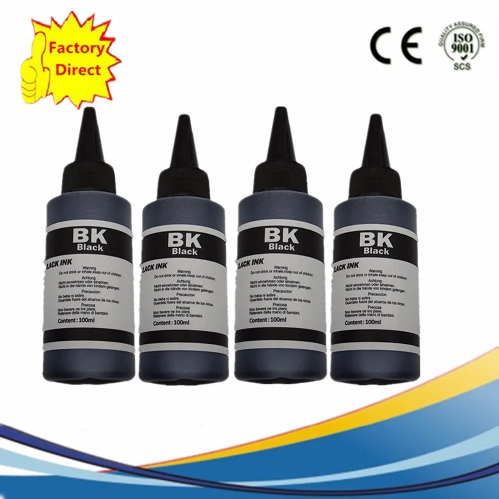 

Universal 4 Black Dye Ink For HP inkjet printers 4 Black 100ML Premium Dye Ink General HP 56 21 901 301 printer ink all models