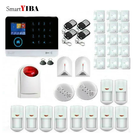 SmartYIBA House Alarm System Set wifi GSM Door Window PIR Sensor for Home Security with Strobe Siren Glass break Smoke Sensor SmartYIBA House Alarm System Set wifi GSM Door Window PIR Sensor for Home Security with Strobe Siren Glass break Smoke Sensor