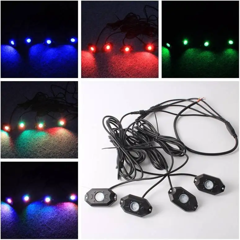 

Multi-Color RGB LED Rock Light 4Pcs Kit with Bluetooth Controller Timing Function Music Mode for Cars Truck Exterior 4 Wheele