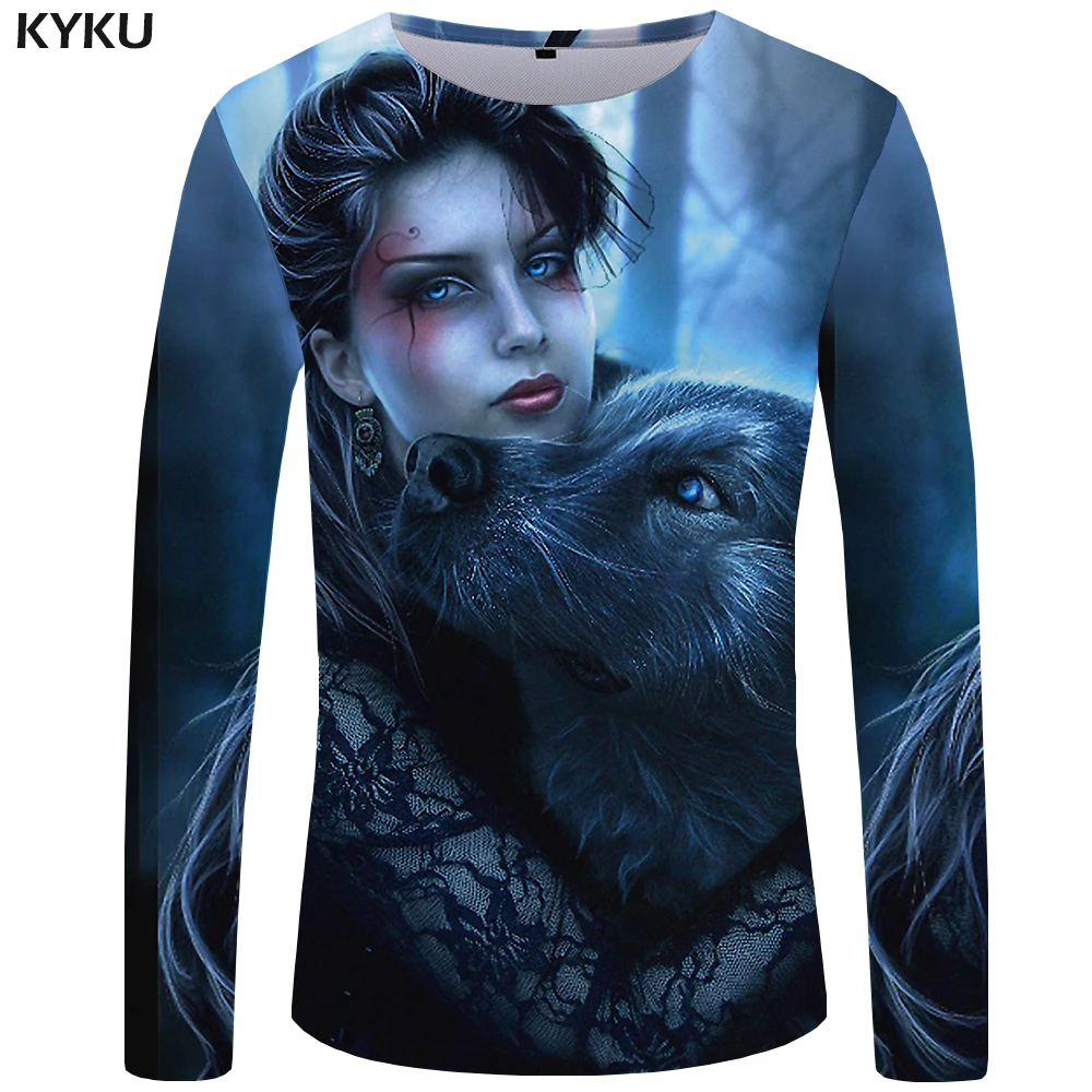 KYKU Wolf T shirt Men Long sleeve shirt Animal Cool New Hip hop Black Anime Clothes Japan Mens Clothing Fashion Man Slim KYKU Wolf T shirt Men Long sleeve shirt Animal Cool New Hip hop Black Anime Clothes Japan Mens Clothing Fashion Man Slim