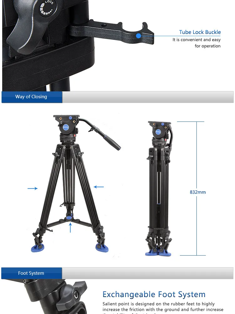 Benro BV6 Профессиональный штатив для камеры быстросъемная пластина с одной ручкой гидравлический демпфер головка костюм Трипод аксессуары