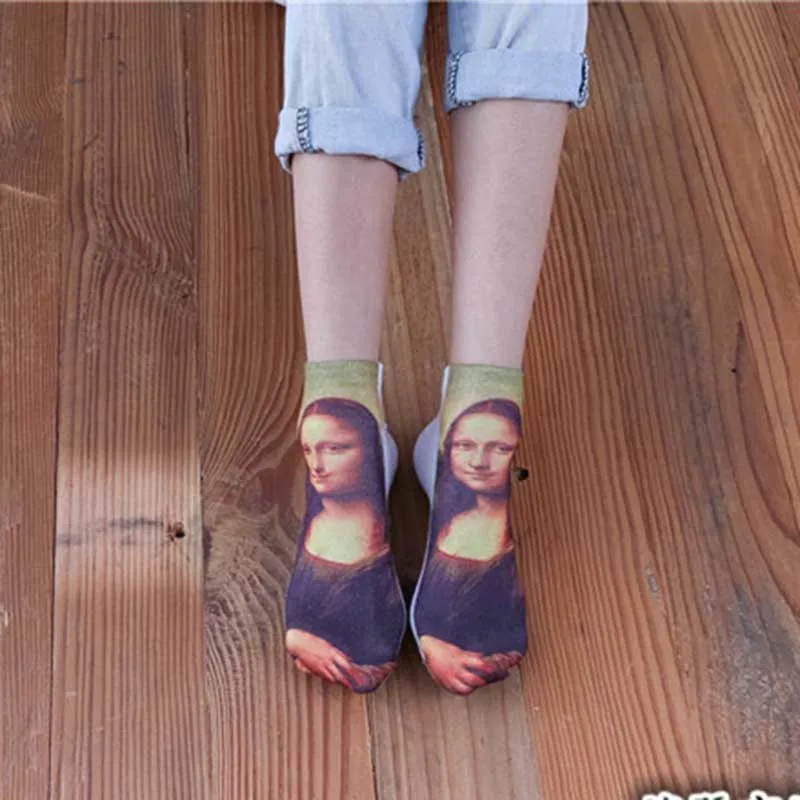[WPLOIKJD]3D Print Art Abstract Oil Painting Harajuku Van Gogh Socks Japanese Ankle Socks Women Creative Meias Calcetines Mujer