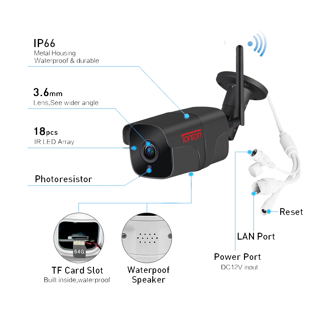 Tonton 720P/1080P Wifi IP Camera Onvif Two-Way Audio 2.0MP HD Outdoor Weatherproof Email Alert XMEye IR CCTV Surveillance Camera Tonton 720P/1080P Wifi IP Camera Onvif Two-Way Audio 2.0MP HD Outdoor Weatherproof Email Alert XMEye IR CCTV Surveillance Camera