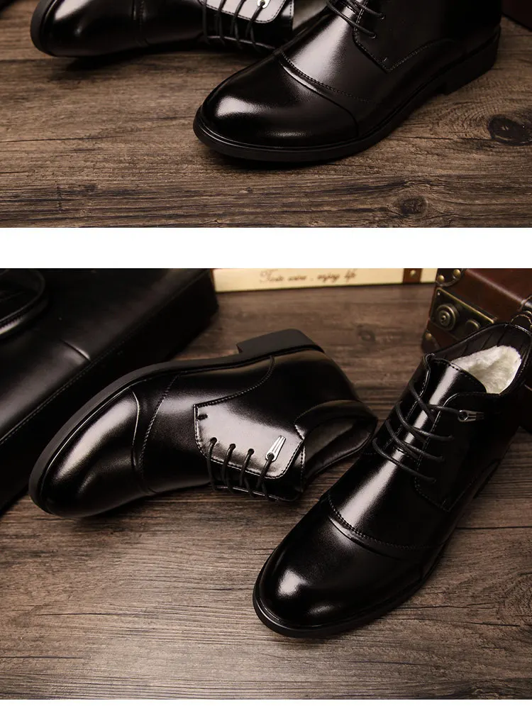 Мужские черные ботильоны из натуральной кожи на шнуровке с меховой подкладкой; зимние теплые модельные туфли-оксфорды; размеры США 6-12