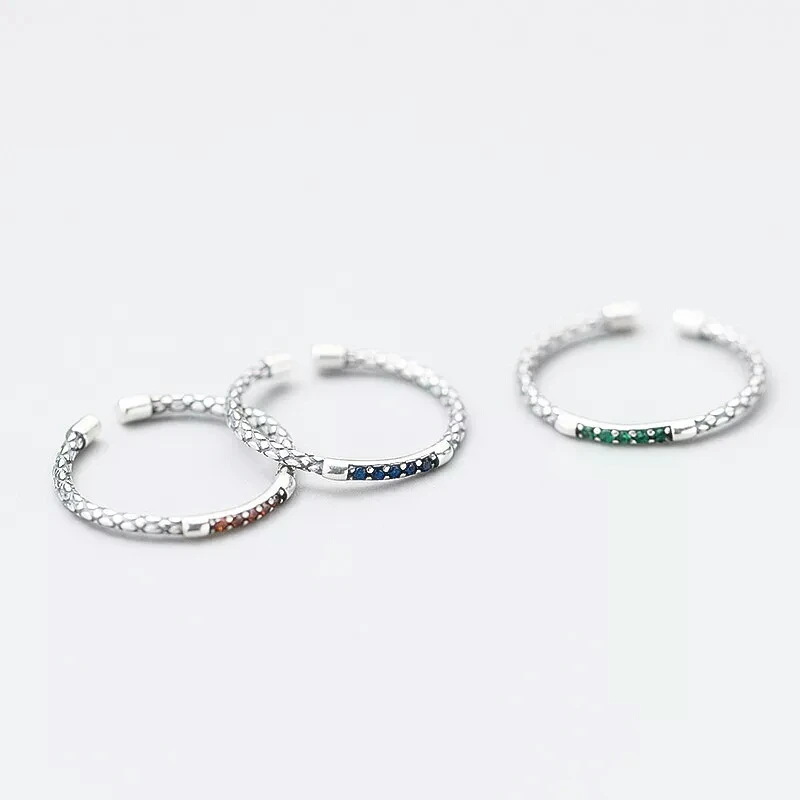 

925 Solid Sterling Silver Punk Style Blue Red and Green Zircon Open Ring Fashion Jewelry For Women Man Party Gift Jewelry J4383