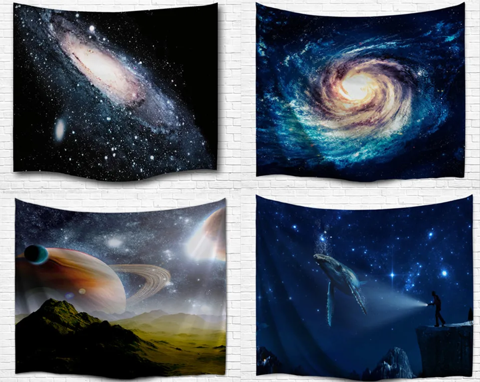 Koop Mystery Universe Stars Sterrenhemel Stof Decoratieve Muur Opknoping Wandtapijten Decor Polyester Gordijn Tafel Cover Strand Picknick Gebruik