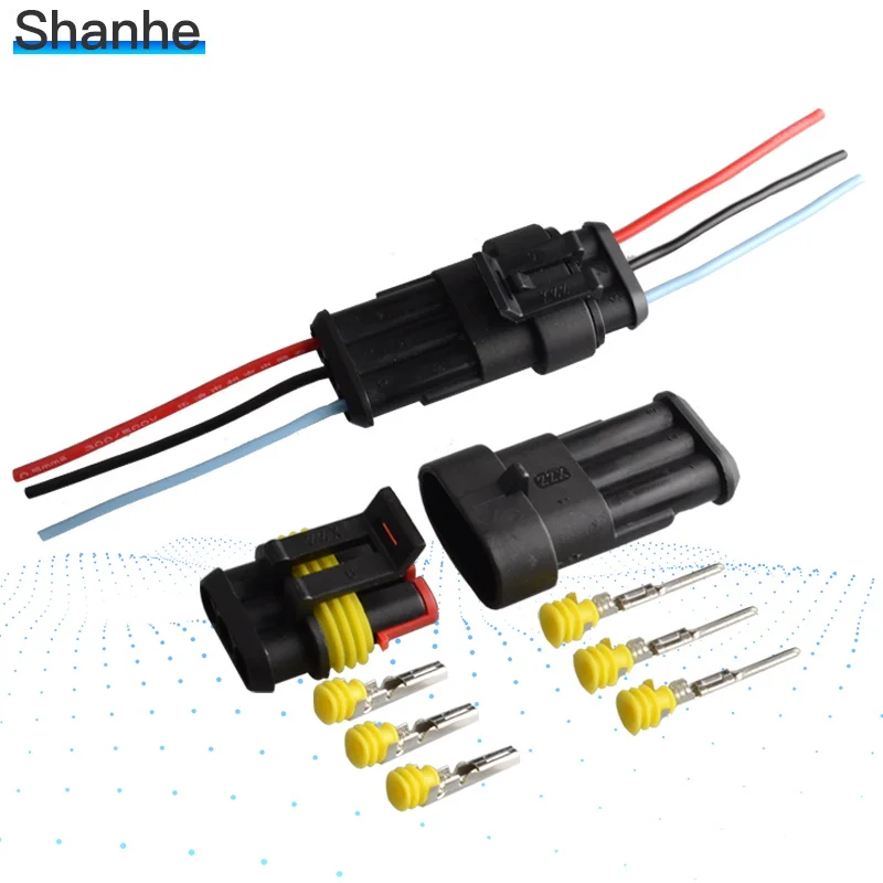 6 Pin Way Waterproof Electrical Wire Connector Plug 1.5mm Terminals Heat Shrink Quick Locking Wire Harness Sockets for Auto Motorcycle Car Truck 