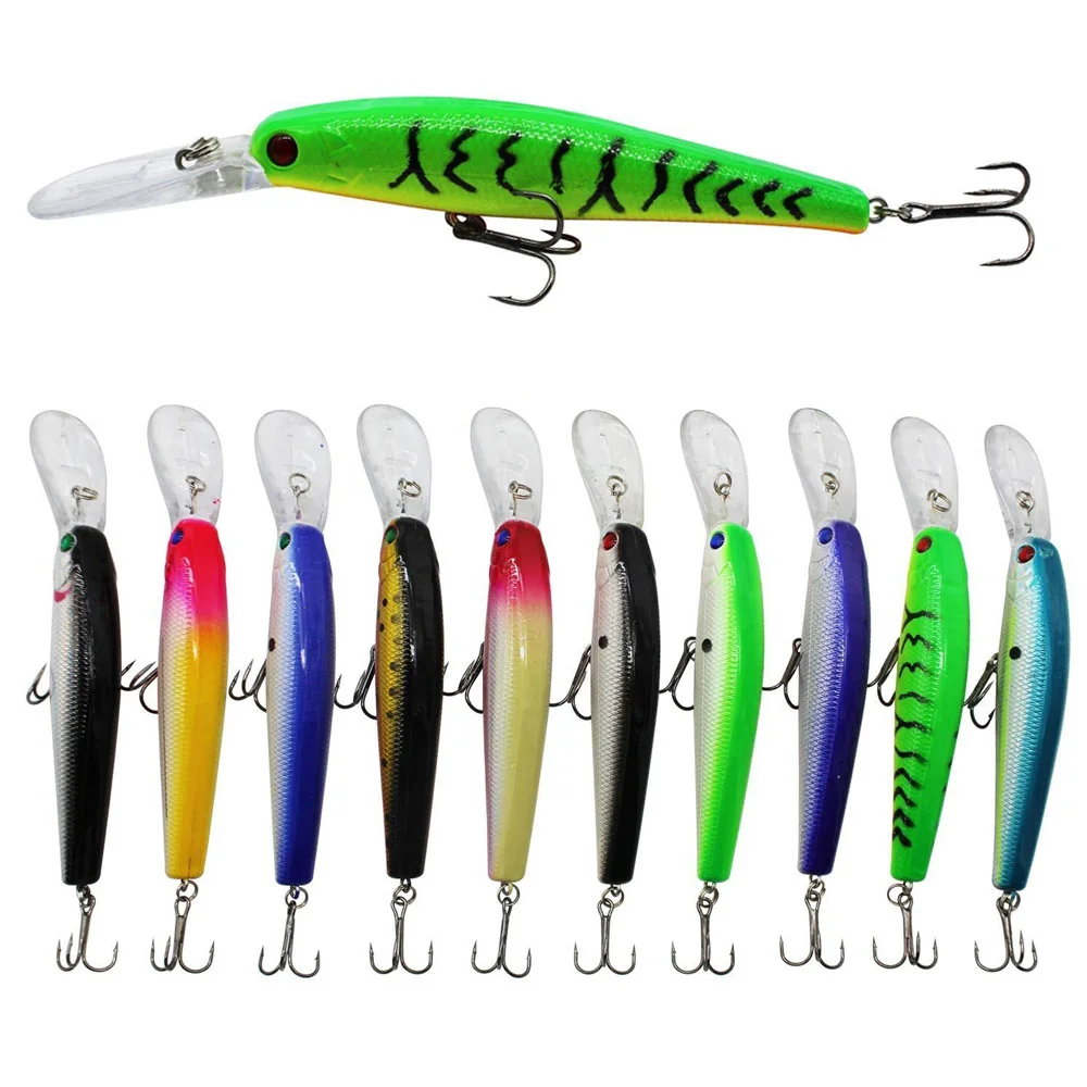 

10pcs Hard Minnow Fishing Lures Bait Life-like Swimbait Bass Crankbait Fishing Tackle With 3D Fishing Eyes Strong Treble Hooks