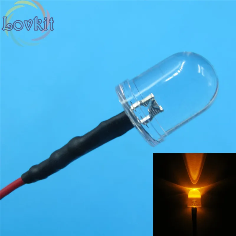 

100pcs 10MM 12v Pre-Wired Resistor Round Top Orange Leds DC 20cm LED Light Emitting Diod Car Lamp DIY HOT SALE Retail Wholesale