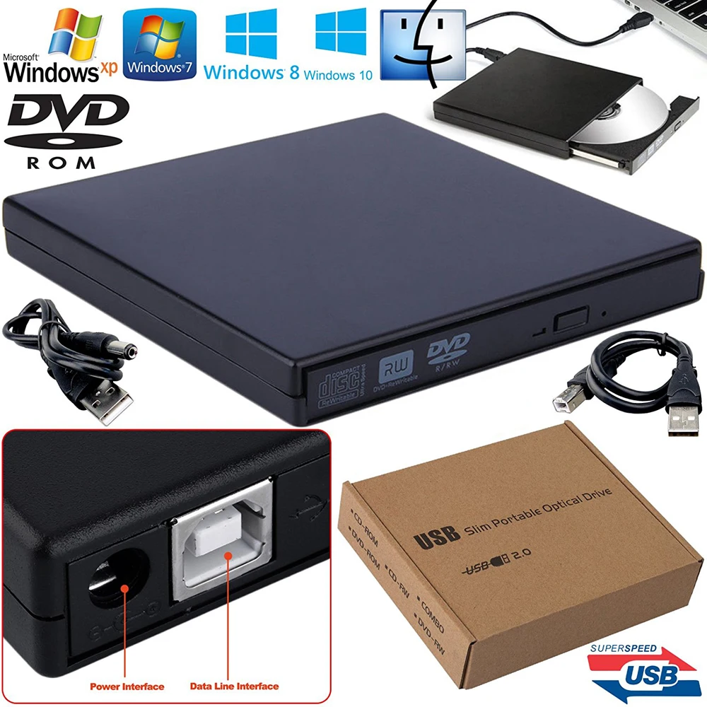  12.7mm USB 2.0 External Optical Drive Box External Case DVD CD DVD-Rom DVD RW To IDE Hard Disk Driv