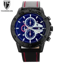 2016 TIGERSHARK популярный бренд световой красный циферблат часов мужчины спорт хронограф 30 М водонепроницаемый дата wristwatche натуральной кожи