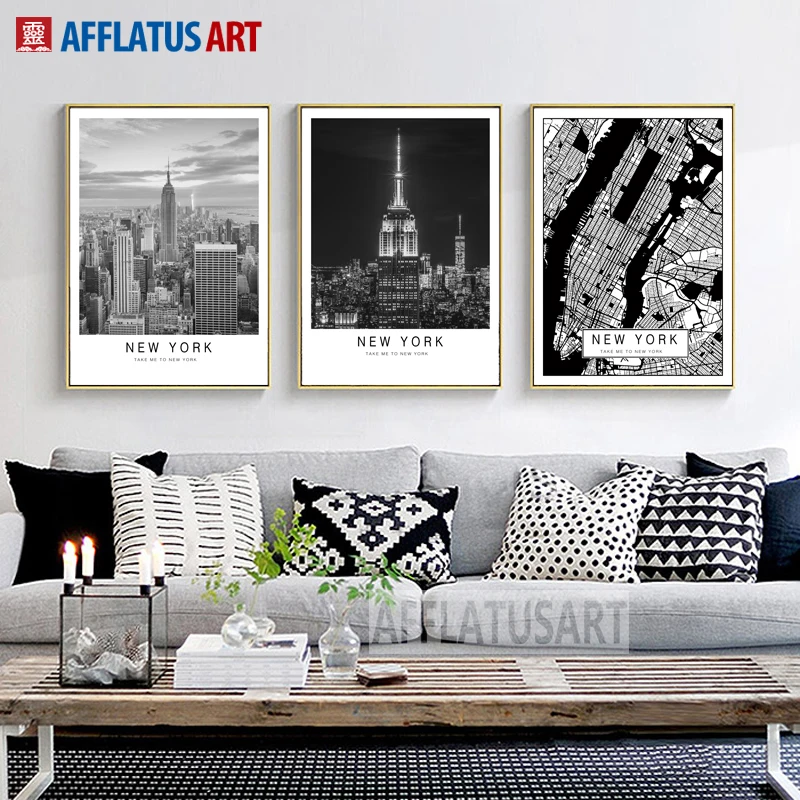 

AFFLATUS New York Landscape Canvas Painting Nordic Poster Wall Art Posters And Prints Wall Pictures For Living Room Office Decor