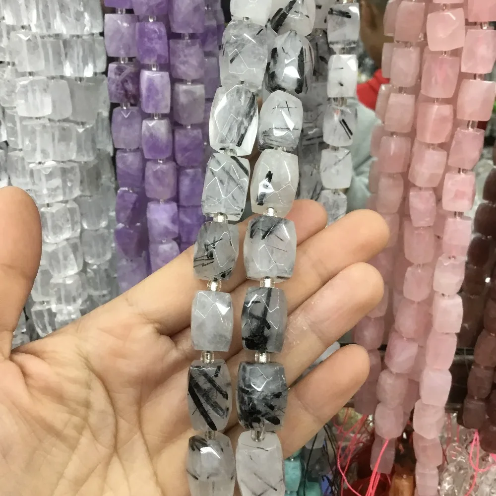 

Natural Black Rutilated Quartz crystal polyhedral black tourmaline stone chain