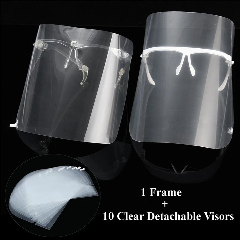 

Adjustable Detachable Dental Protective Mask Kit 10 PCS Full Face Shield Visors + 1 Frame Anti-Fog Dustproof Lab Equipment