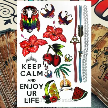 

Nu-TATY Cartoon owl watermelon Temporary Tattoo Body Art, 21*15cm Flash Tattoo Stickers, Waterproof Fake Tatoo Henna Sticker