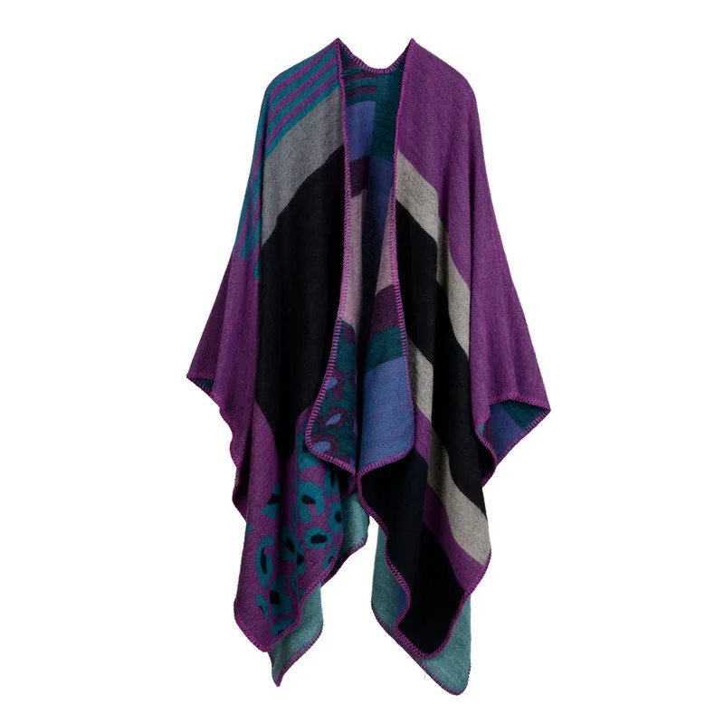 YSDNCHI, зимний шарф, большой размер, шали, женские шерстяные шарфы, теплое пончо, клетчатый шарф, имитация женских кашемировых шарфов, аксессуары - Цвет: Leopard purple