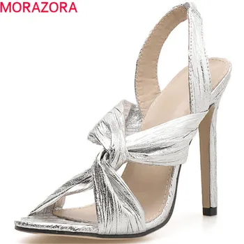 

MORAZORA 2020 new arrival women sandals pu slip on sexy stiletto high heels sandals elegant summer party wedding shoes woman