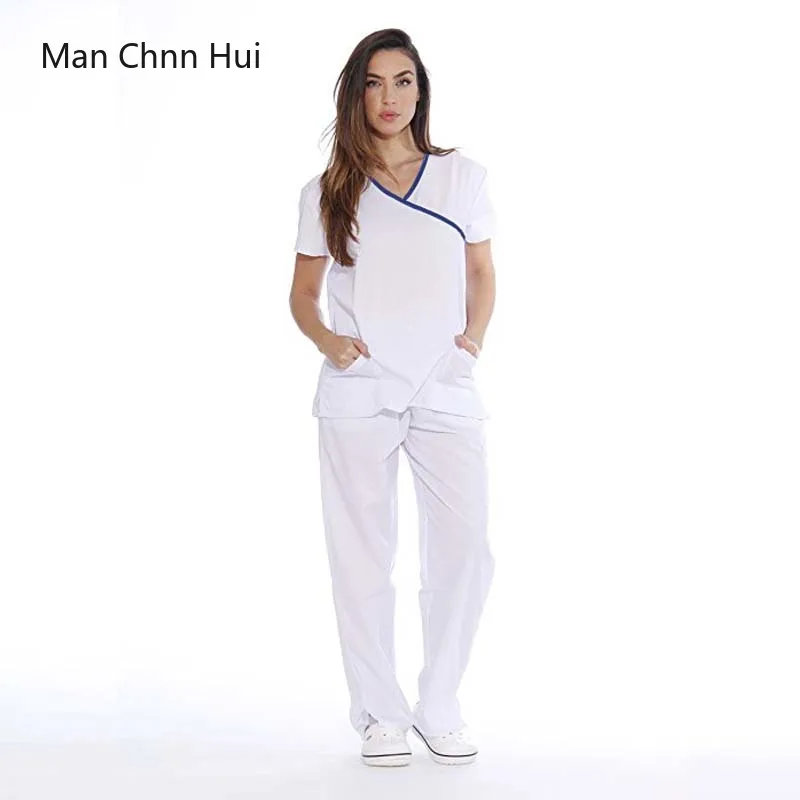 

Medical suit female short sleeve Scrub suits dental beautician oral pet summer operating room surgical gown top + pant