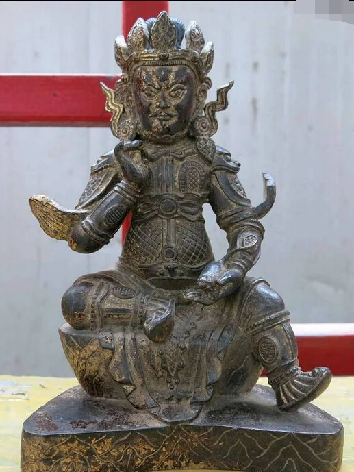 

bi002683 China purple bronze old carved buddhism luck King of Wealth buddha Statue