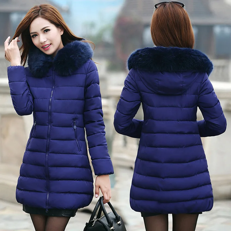 Модное женское пальто, Корейская версия, длинная хлопковая стеганая Женская Толстая хлопковая куртка, пуховик, 1509 - Цвет: Королевский синий