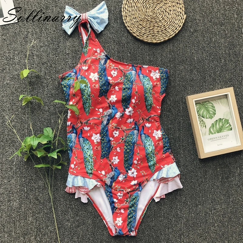 Sollinarry 2019 Sexy One Shoulder Beachwear Swimsuit Floral Print Women Hollow Out Bikini One Piece Ruffle Bathing Swimsuit Sollinarry 2019 Sexy One Shoulder Beachwear Swimsuit Floral Print Women Hollow Out Bikini One Piece Ruffle Bathing Swimsuit