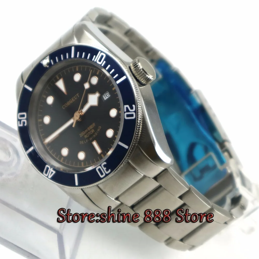 

41mm corgeut black dial luminous marks Sapphire Glass Automatic men watch C99