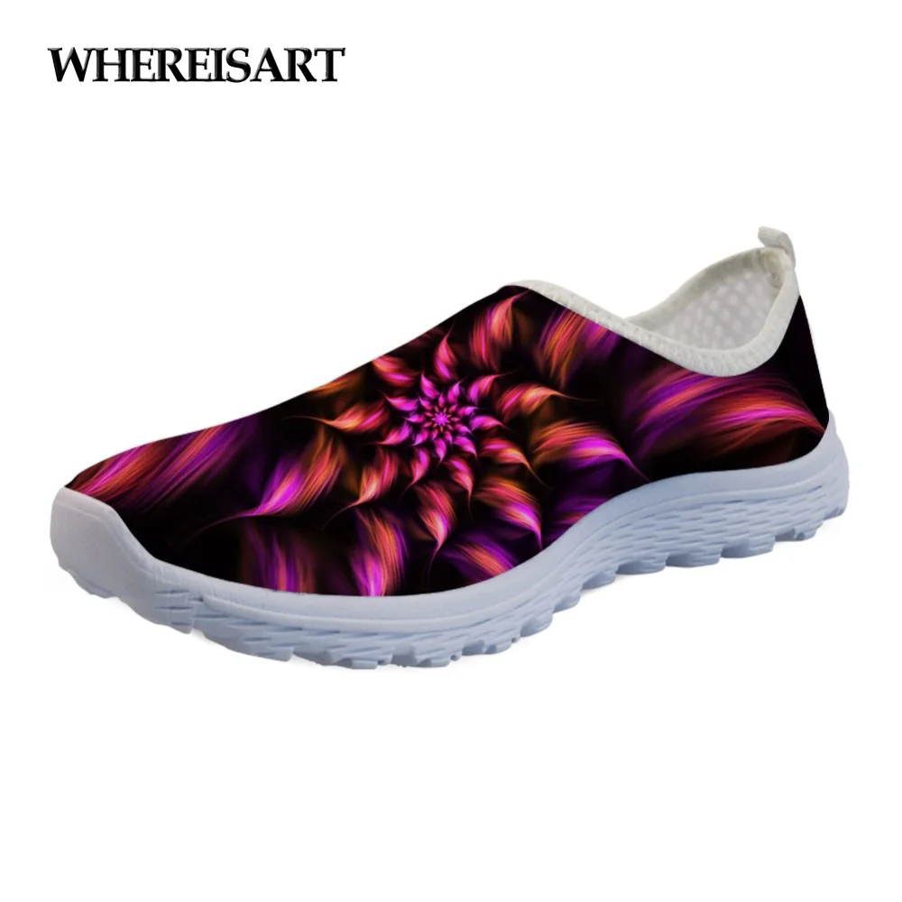 

WHEREISART 3D Unique Flower Printing Women Flats Shoes 2019 Summer Casual Brand Sneakers for Lady Light Mesh Ladies Shoes Woman