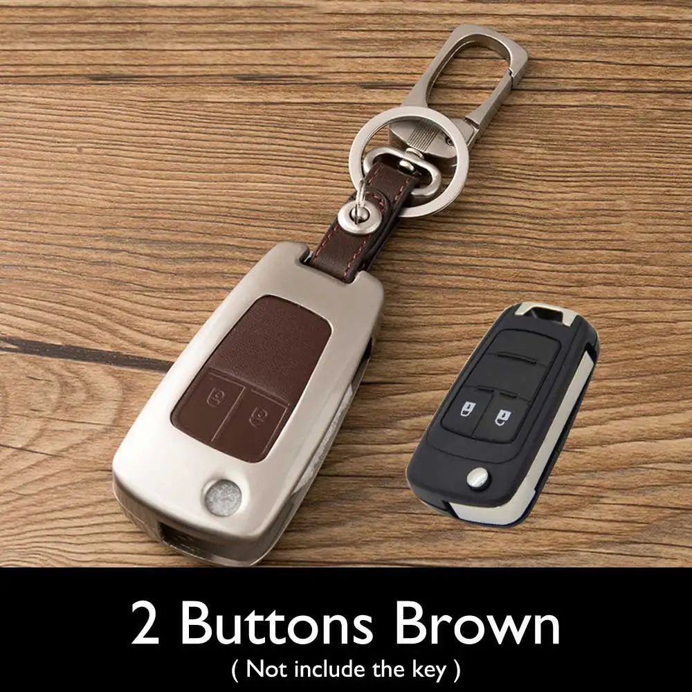 Цинковый сплав+ кожаный чехол для ключей автомобиля Buick, CHEVROLET CRUZE Camaro Malibu Sonic Spark Volt Opel ASTRA Astra Antara брелок для ключей - Название цвета: 2 Buttons Brown