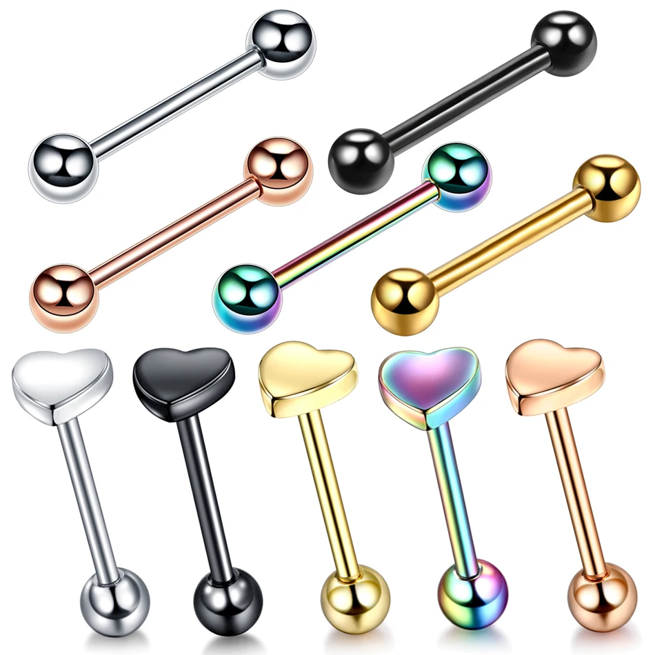 

1PC Heart&Ball Barbell Tongue Ring 16mm Tongue Piercing Nipple Ring Sex Stainless Steel Helix Piercing Earring 14G Body Jewelry