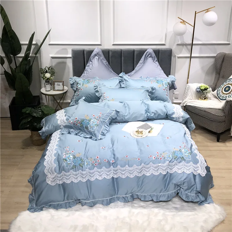 Little Daisy embroidery Bedding Sets girls Beddingset egyptian cotton Bed Linen Duvet Cover Bed Sheet Pillowcase/bed Sets 4/7pcs