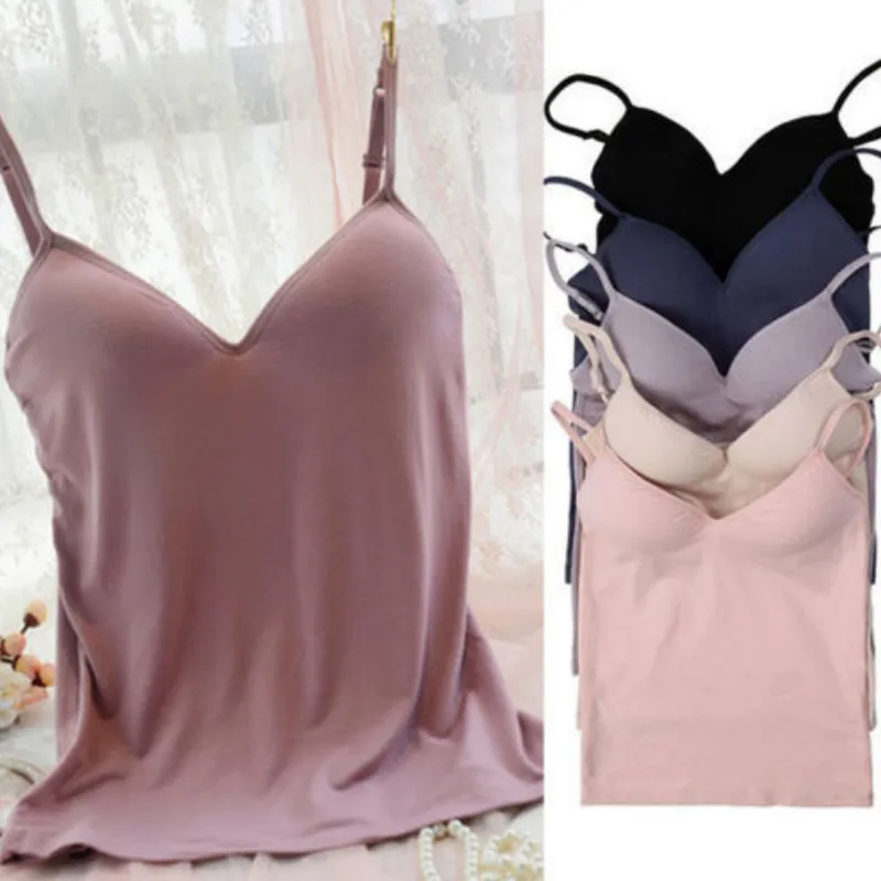 

2019 Summer Women Padded Camis Push Up Spaghetti Strap V Neck Cami Tops Backless Sleevelss 5Colors