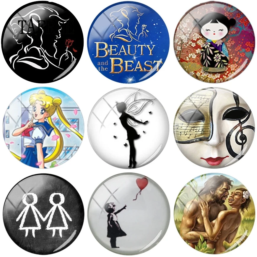 

TAFREE Girl Art Picture Glass Flatback beads 12/15/16/18/20mm Time Gem Jewelry Making Accessories Pendant For Bracelet Necklace