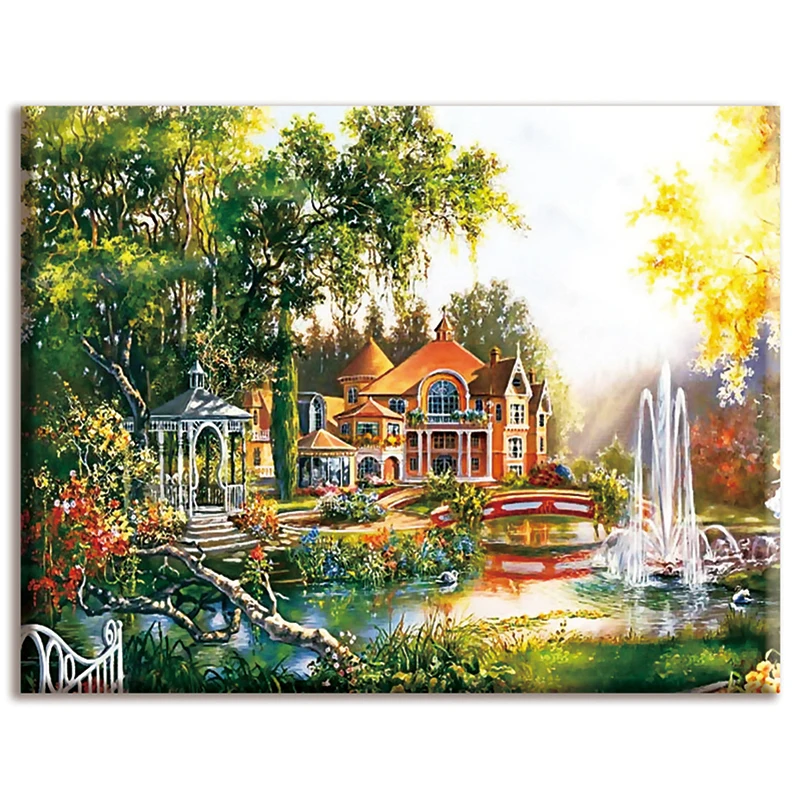 

Dmc,Cross-stitch,full embroidery,house,landscape ,White canvas 40x50cm,cotton thread,Diy,Needlework,kits