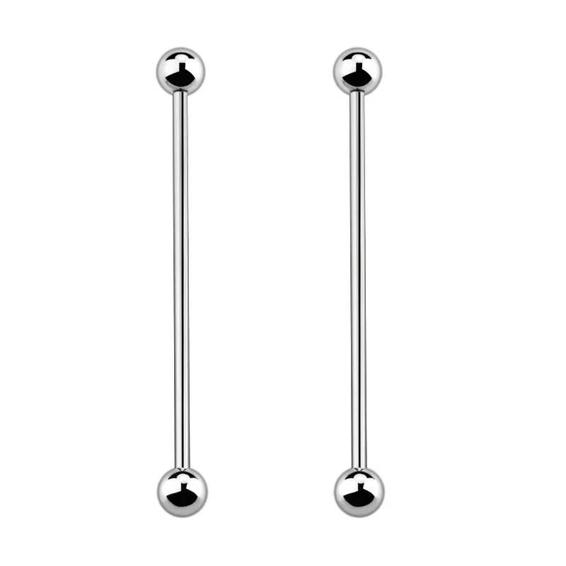 2PCS Fashion Titanium Steel Industrial Cartilage Earrings 40cm Long Barbell Ear Plugs Silver Black 1.6mm Body Piercing Jewelry2