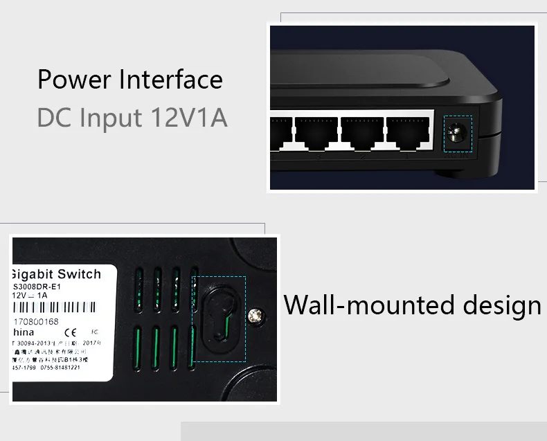 8 Коммутатор 16G Емкость питания 12V1A компьютер офисный Тип Скорость передачи 1000 Мбит/с пластиковый корпус с светодиодный дисплей