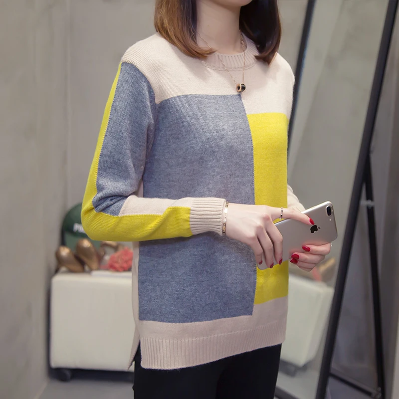 Плюс Размер XL-4XL 2019 Новый Многоцветный осенне-зимний женский свитер с круглым вырезом вязаный джемпер Топ Свободный Повседневный теплый