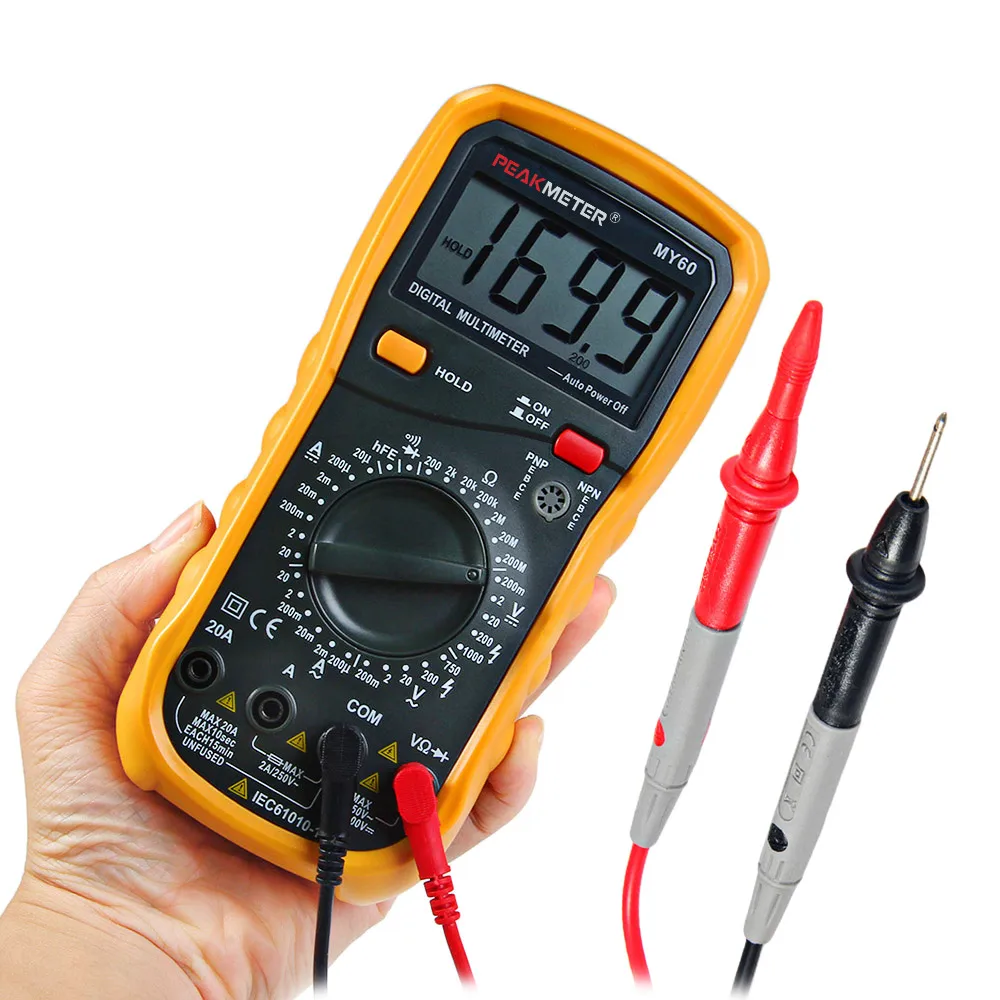 

PEAKMETER MY60 Handheld Digital Multimeter AC DC Voltage Current Capacitance Meter Resistance Tester Ammeter Multitester