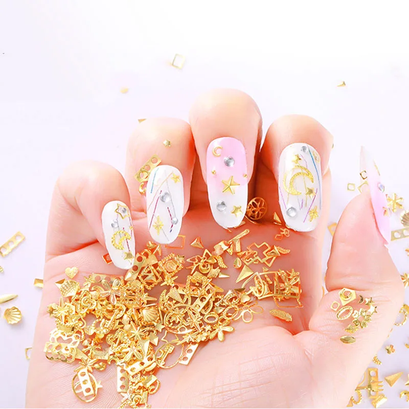 

Nail Art Decoration Metal Mixed Shapes Geometry Hollow Golden 3D Tips DIY Nail Art Tools 11 SSwell