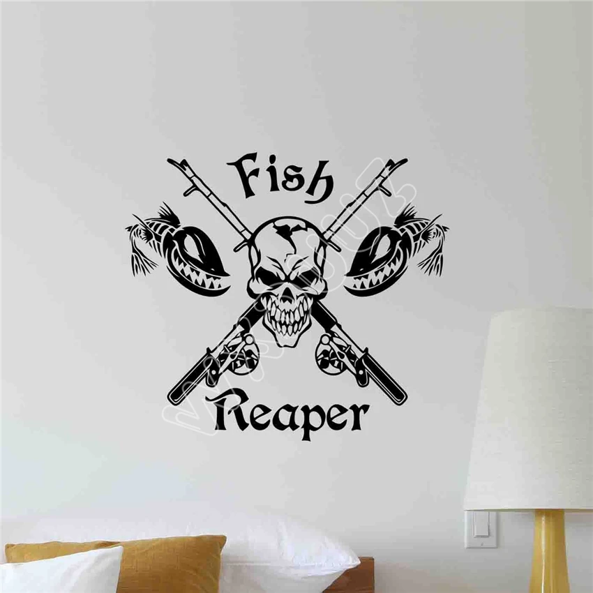 WXDUUZ Fish Reaper Wall Decal Fishing Fisherman Gift Rod Vinyl Sticker Poster Decor Wall Sticker Home Decor living room B245