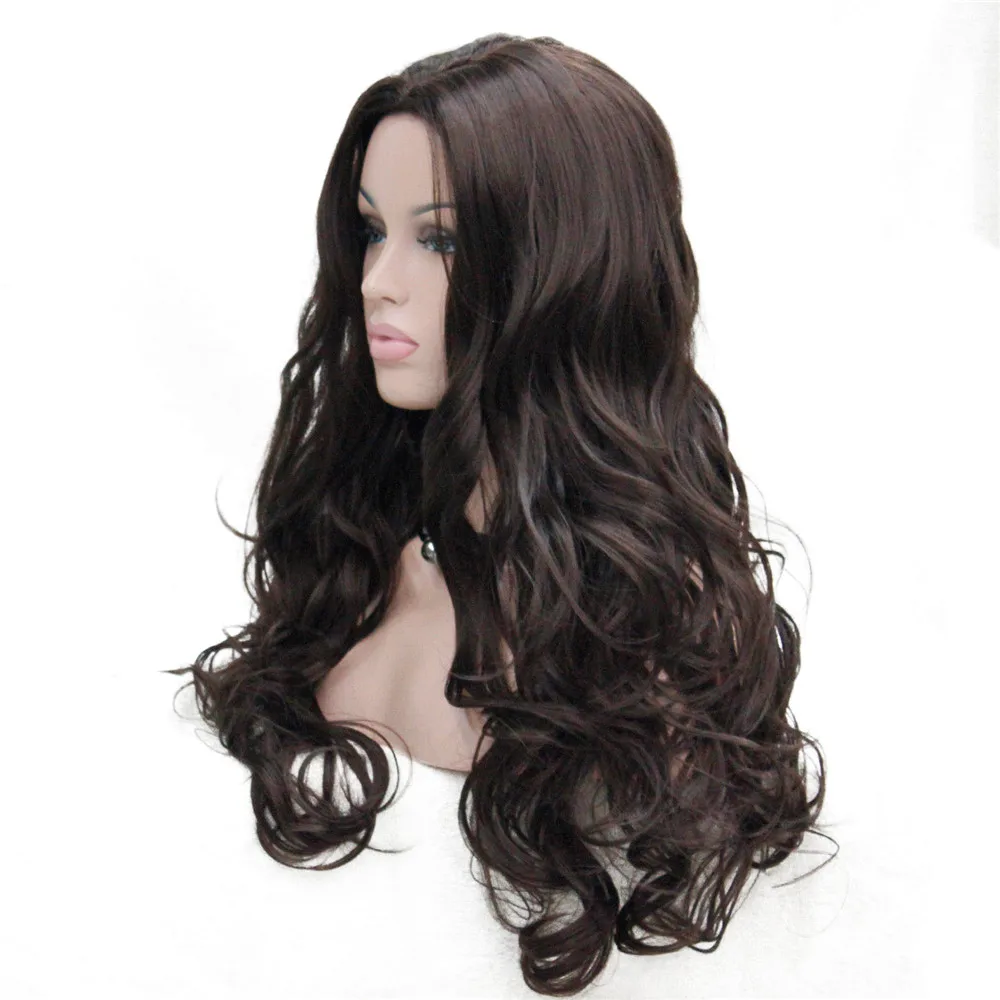 E-233 #6 new fashion sexy no bangs skin top 26 white blonde long wavy synthetic full wig (2)